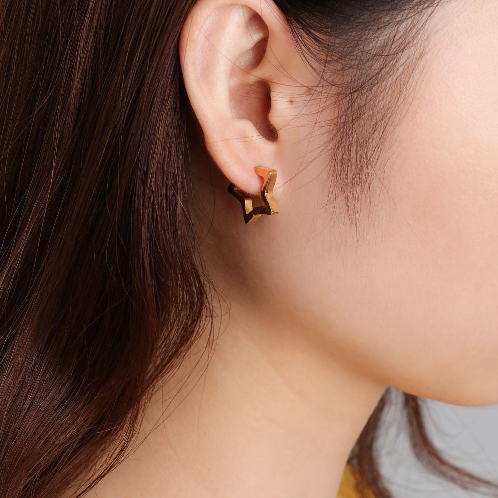 BORAG Khuyên Tai Tròn Bằng Thép Không Gỉ Hình Đa Giác Màu Vàng / Bạc / Đen Thời Trang