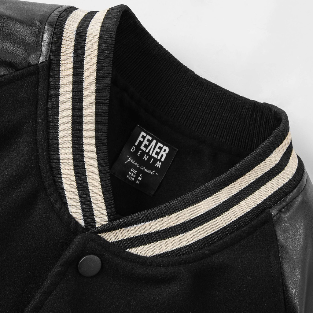 Áo khoác Bomber nam họa tiết trơn Felt And Leather chất ép từ Len giữ nhiệt và thoáng - FEAER DENIM #8