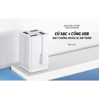 Củ sạc nhanh 4 cổng | remax wp- u73 | chất liệu abs-pc chịu lực siêu bền | 36002
