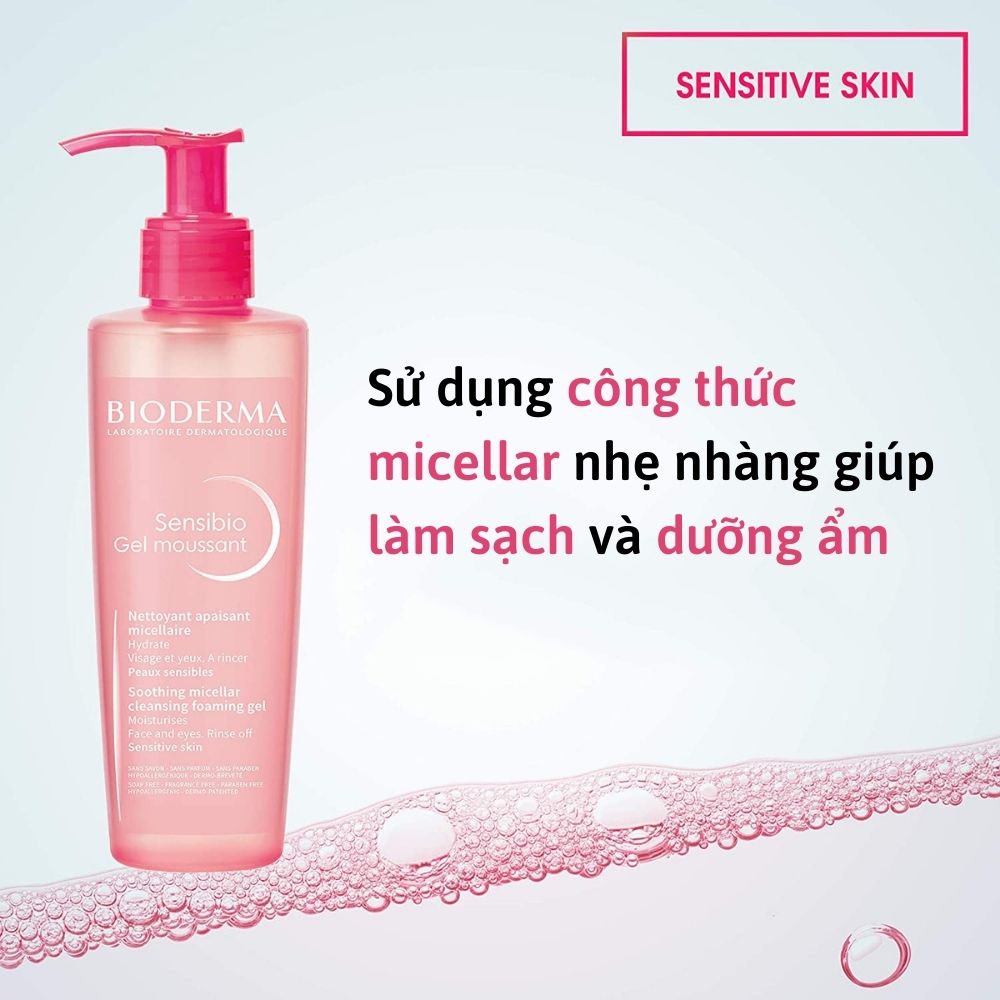 [Freeship+Tặng quà] Sữa rửa mặt cho da nhạy cảm Bioderma Sensibio Gel Moussant 200ml chính hãng Pháp - BeautyMart