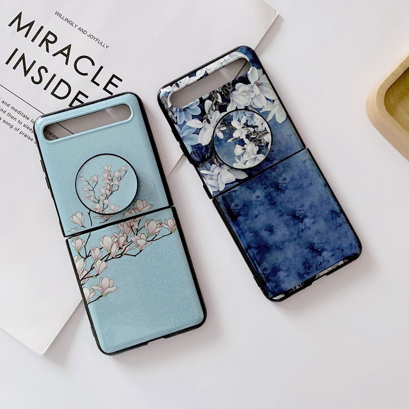 Bao Da Điện Thoại Họa Tiết Hoa Lấp Lánh Cho Samsung Galaxy Z Flip Giá Đỡ