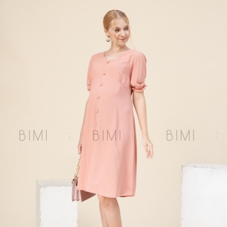 Đầm hồng nút cổ v - bimi