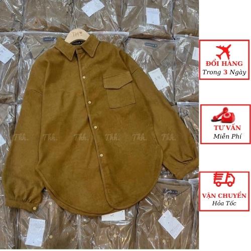 Áo sơ mi nữ nhung tăm oversize phom rộng ulzzang Hàn Quốc yolo fashion