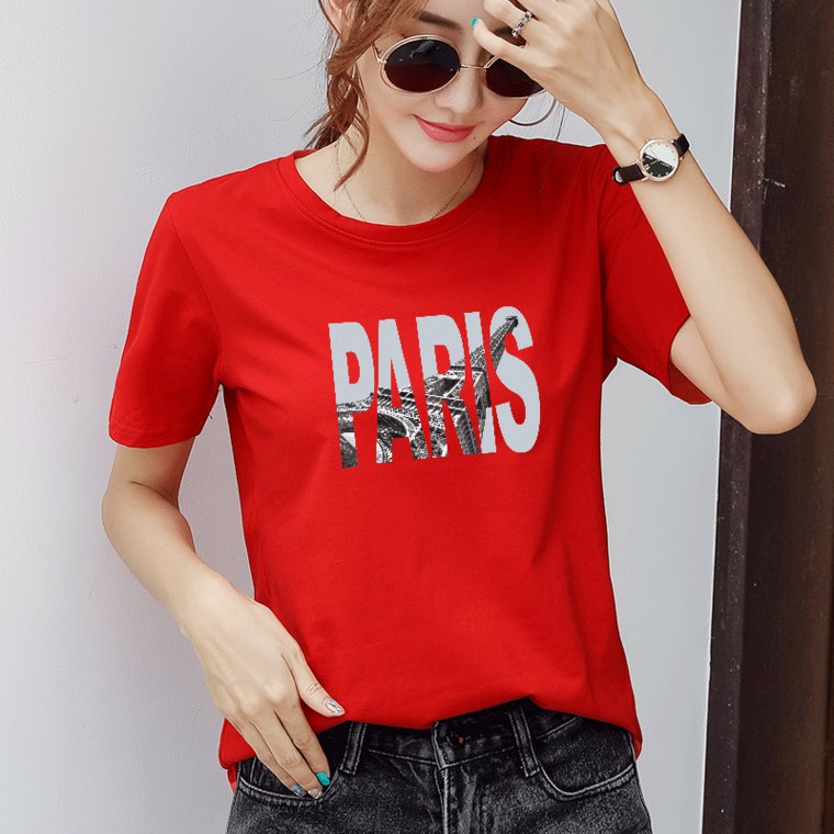 Áo thun nữ cổ tròn in chữ PARIS form từ 40kg- 56kg( ANU002 )