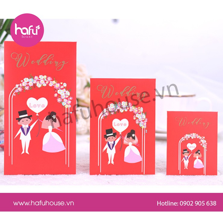 COMBO 10 BAO LÌ XÌ BƯNG QUẢ ĐÁM CƯỚI HÌNH CÔ DÂU CHÚ RỂ M31 HAFU HOUSE