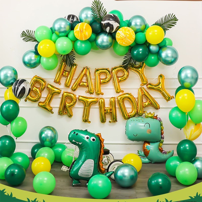 Set Bong Bóng Trang Trí Sinh Nhật Cho Bé Trai Chủ Đề Khủng Long KL01 Tông Xanh Lá