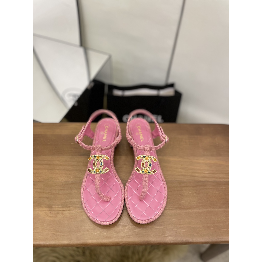 Dép xăng đan nữ cao gót 𝘾𝙝𝙖𝙣𝙚𝙡 𝘾𝙝𝙖𝙣n𝙚𝙡 da thật, cá tính, sành điệu