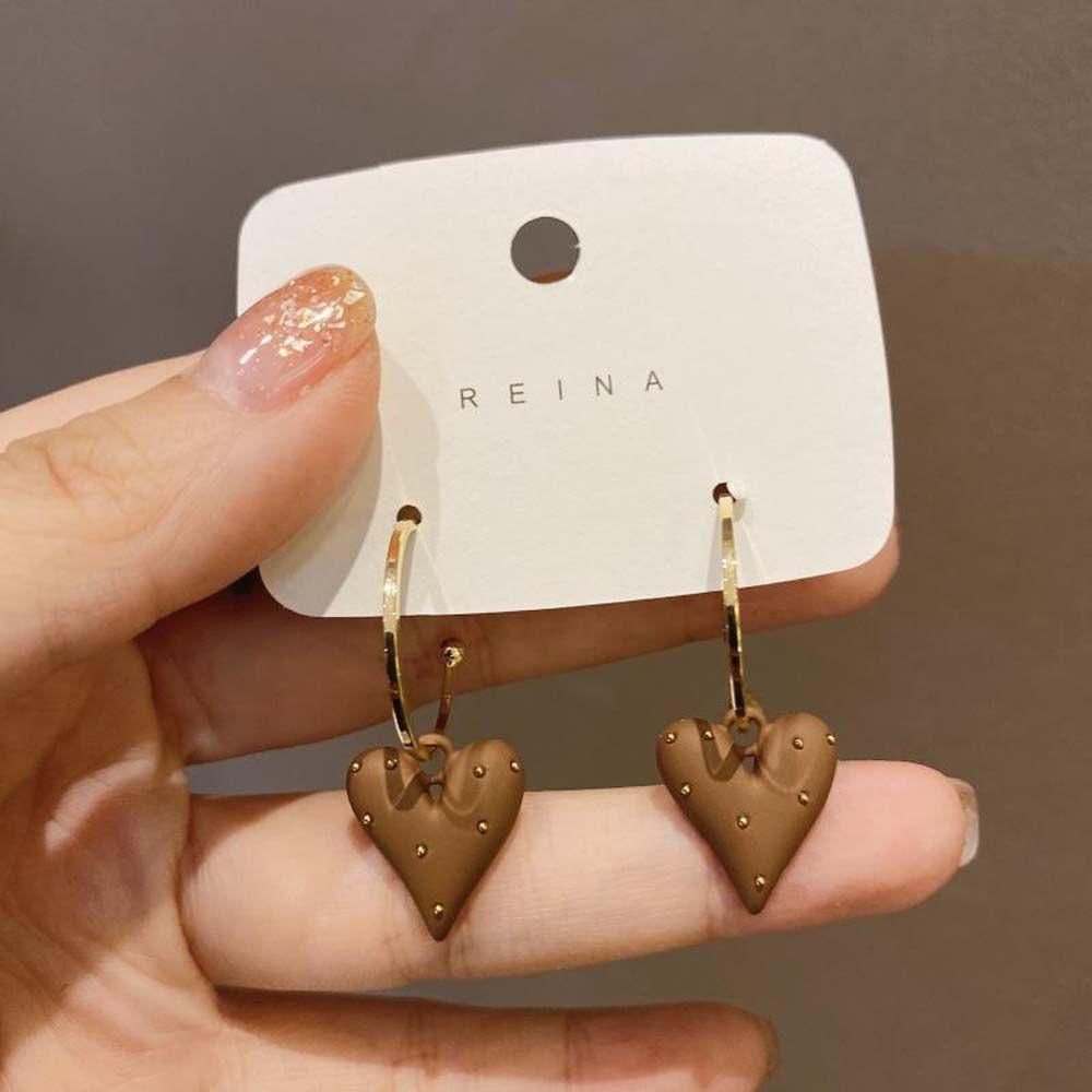 Khuyên Tai Thả Tim VANES1 Kiểu Pháp|Khuyên Tai Kim Loại Hình Trái Tim Nhiều Màu Sắc Thời Trang Cho Nữ