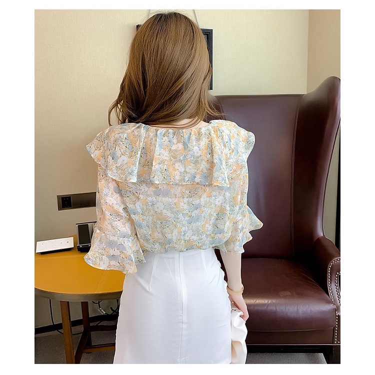 Áo Sơ Mi Chiffon Tay Bèo In Hoa Size Lớn Thời Trang Mùa Hè Cho Nữ