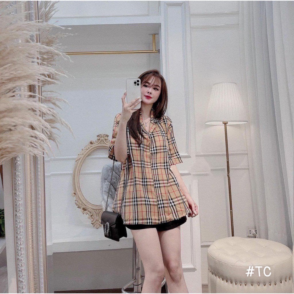 Áo sơ mi nữ cổ vest tay ngắn Buberry form rộng đẹp freesize hàn quốc HOT 2022 - Kim Dung Fashion Store | BigBuy360 - bigbuy360.vn