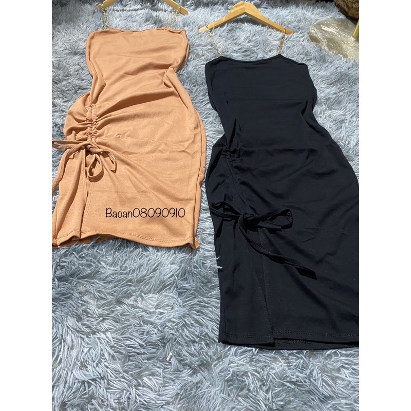 Đầm 2 dây ôm body kiểu rút dây đùi phối xích chất vải thun Borip Free Size dưới 53kg dành cho nữ