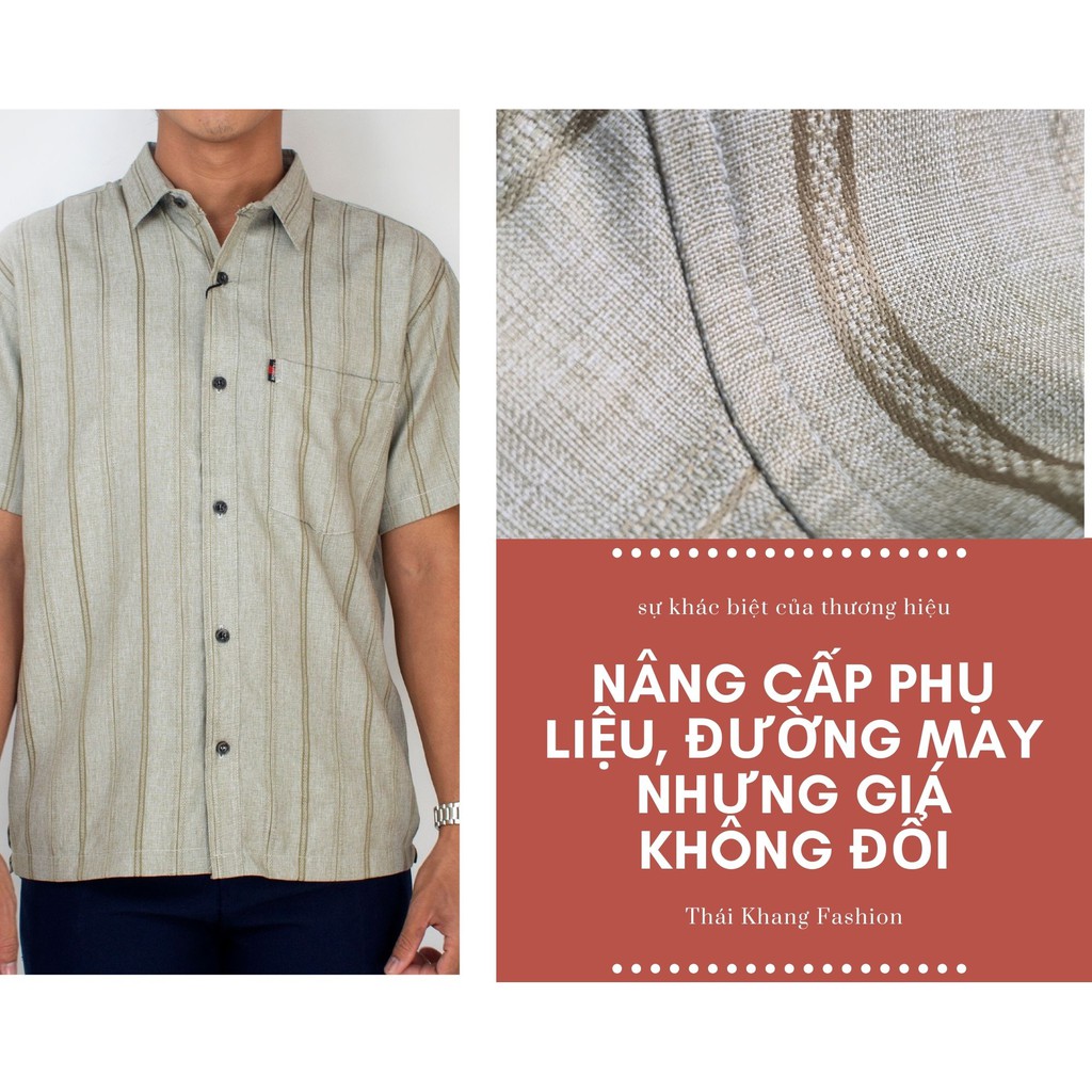 áo sơ mi nam trung niên ngắn tay vải đũi cổ trụ cao cấp loại áo sơ mi nam ngắn tay form rộng OG55 | BigBuy360 - bigbuy360.vn