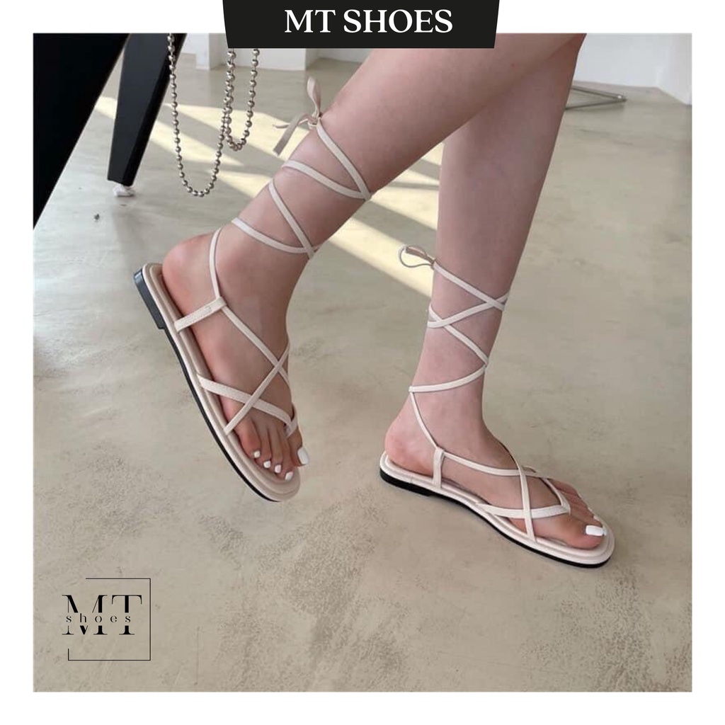 Giày sandal dây quấn cổ chân đế bệt hàng cao cấp form chuẩn đẹp cực dễ mang phong cách trẻ trung - Sandal chiến binh xẹp