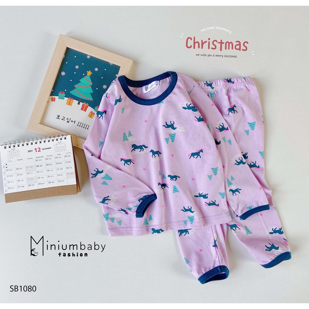 Set cotton viền noel cho bé trai, bé trái miniumbabyfashion, Bộ quần áo trẻ em unisex-SB1080