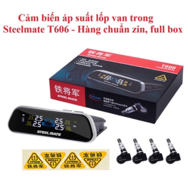 Cảm biến áp suất lốp Steelmate T606 T607 T510 TPMS van trong lắp cho xe ô tô cao cấp chính hãng đầy đủ phụ kiện