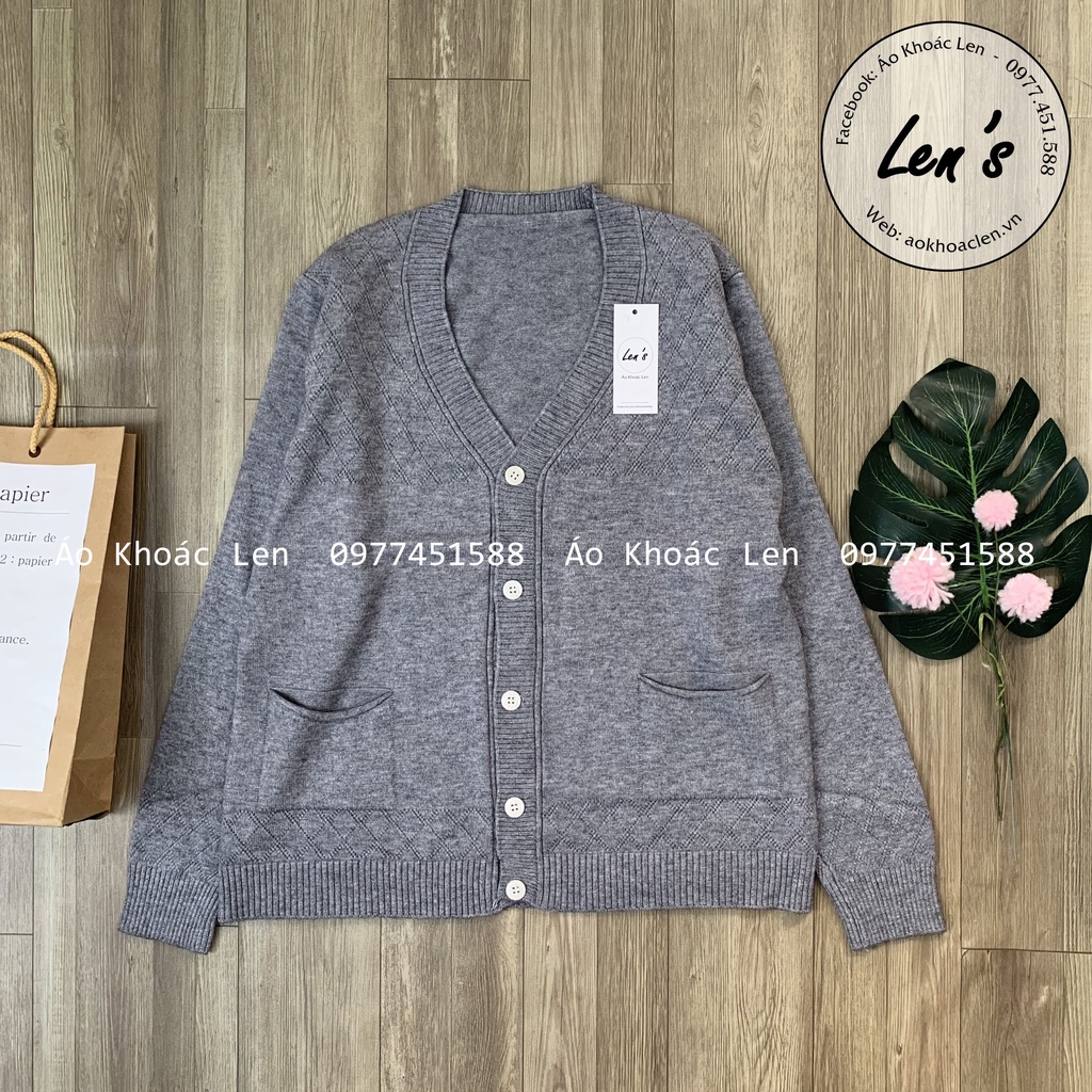 Áo Khoác Len Trung Niên Cổ Tim Gài Nút Có Túi