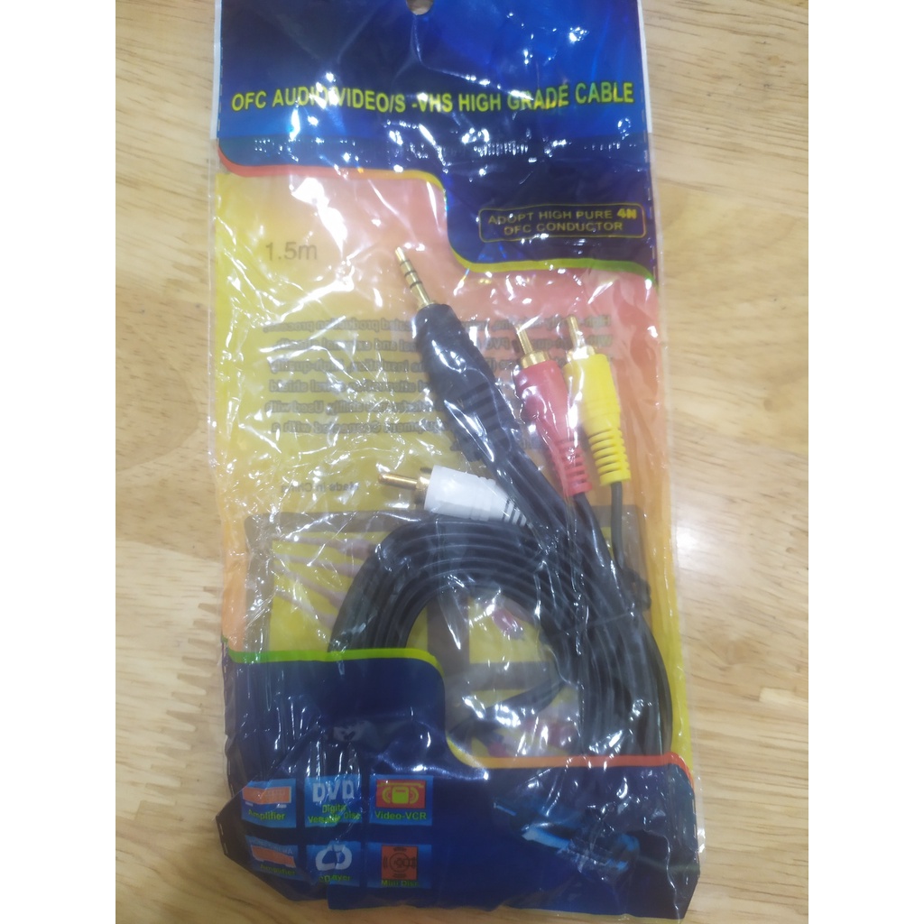 Cáp Chuyển 3.5mm Đực Sang 3 RCA Đực Dài 1.5m