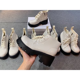 Giày combat trắng da bóng đế cao 6cm (hàng có sẵn)