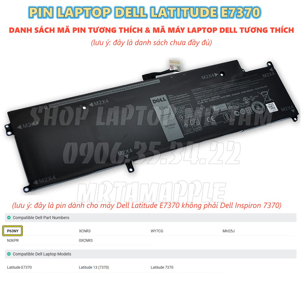 Pin Laptop DELL LATITUDE E7370 (CÓ CHỮ E) (ZIN) - 4 CELL - Latitude 13 7370 E7370, N3KPR P63NY WY7CG XCNR3