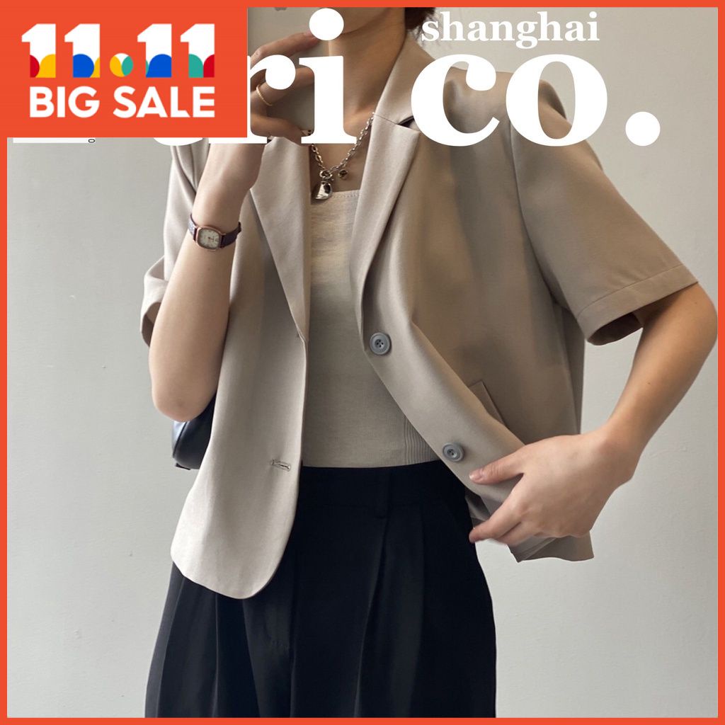 Áo khoác blazer croptop ngắn tay cổ chữ V dáng rộng phong cách Hàn Quốc thời trang mùa hè 2021 có size S~4XL cho nữ