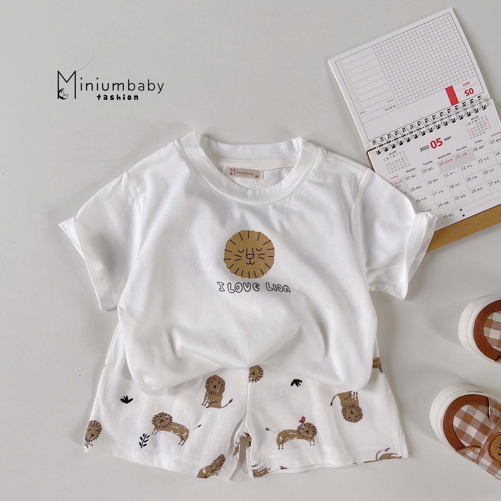 Bộ cotton unisex hoạ tiết xinh xắn cho bé, bộ thun mềm mát unisex