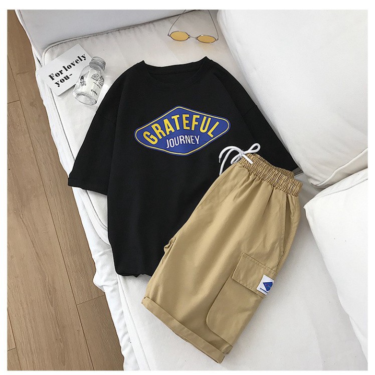 Bộ Quần Áo Nam Nữ Unisex GRATEFUL -Rew2021-  Bộ Thể Thao Unisex Áo Thun Nam Nữ Tay Lỡ Và Quần Kaki Túi Hộp