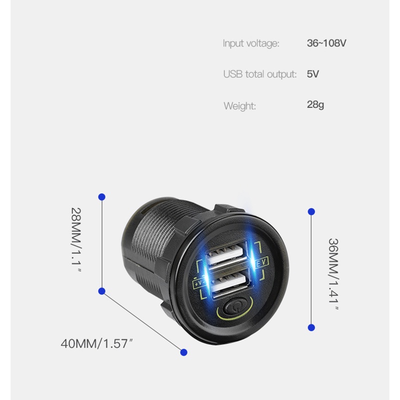 Ổ Cắm Sạc Hai Cổng USB 36V 48V 60V 72V 100V Với Công Tắc Sạc Nhanh Chống Thấm Nước Dành Cho Xe Đạp