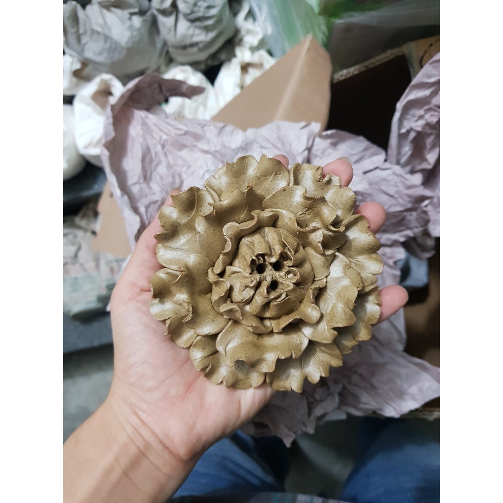 Hoa gốm Song An Eco cắm nhang trầm hoặc để trầm nụ DDT27 hoa nâu xuất nhật