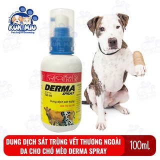 Dung dịch sát trùng diệt khuẩn vết thương ngoài da cho chó mèo, vật nuôi Derma spray 100ml
