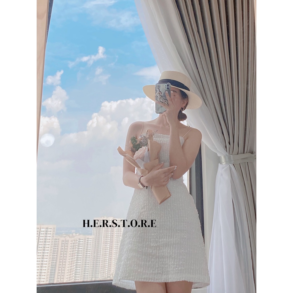 Đầm trắng hai  dây có lót xịn xò đi biển, đi tiêc- Herstore