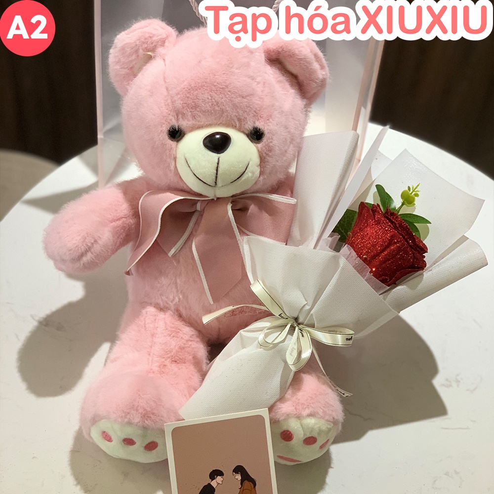 Set Quà Tặng Gấu Bông Cute và Bó Hoa Nhũ, Bộ Son 3 Cây Phong Cách Hàn Quốc , Bộ Quà Tặng 8/3, Sinh Nhật Cho Bạn Gái