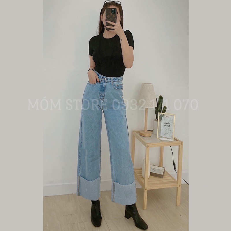 Quần Jean Culottes Quần Bò Dáng Suông Ống Rộng Jean Cotton Lật Lai đẹp siêu cấp