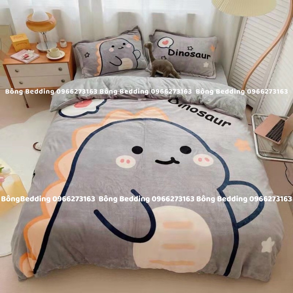 Bộ Chăn Ga Gối Nỉ Nhung 3D HIN BEDDING Chăn Chần Bông Nhập Khẩu Hàng Cao Cấp Bo Chun Miễn Phí (Chát chọn mẫu)