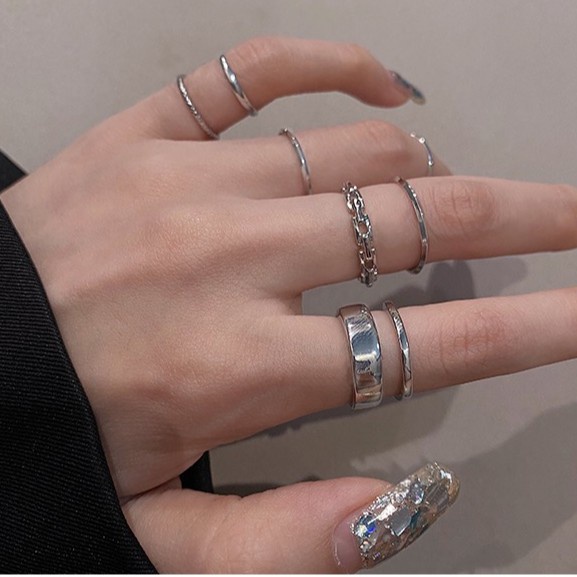 Bộ nhẫn kim loại cá tính Hàn Quốc