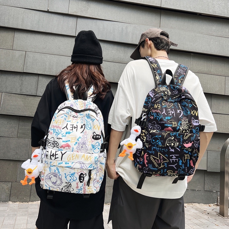 Balo Đi Học Cỡ Lớn Chống Thấm Nước Họa Tiết Graffiti Tiếng Anh Thời Trang Nhật Hàn