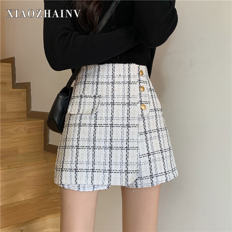 Xiaozhainv Quần Short Cạp Cao Dáng Chữ A Kẻ Sọc Phong Cách Hàn Quốc Thời Trang Cho Nữ