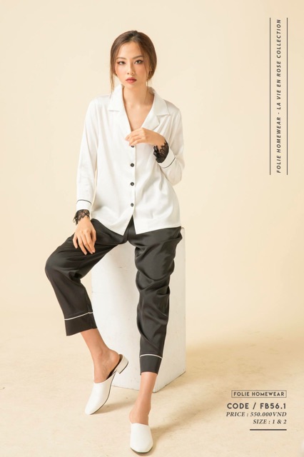 Folie Homewear đồ mặc nhà áo dài tay có ren quần dài FB56.1
