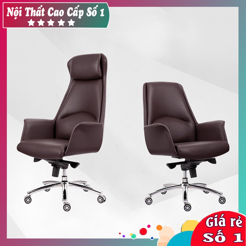 Ghế Giám Đốc Bọc Da Cao Cấp Đệm Bọt Biển Dày Khả Năng Đàn Hồi Cao Có Tựa Đầu Bằng Đệm, Ghế Chân Xay Điều Chỉnh Chiều Cao