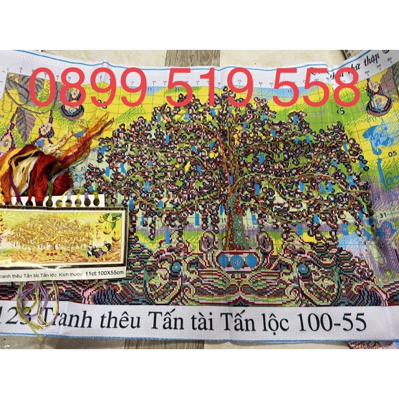 Tranh thêu chữ thập cây tiền-cây tài lộc THÊU KÍN kt 100x55 cm/ 130x65 cm