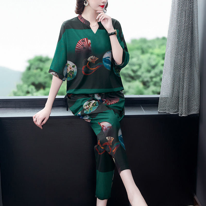 Bộ quần áo hai mảnh kích thước lớn dáng ôm đơn giản dành cho các bà mẹ | BigBuy360 - bigbuy360.vn