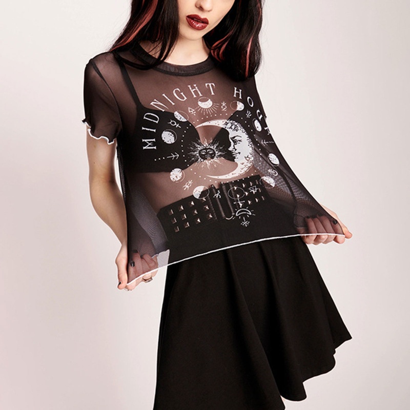 Áo Thun Tay Ngắn Phối Lưới Thời Trang Mùa Hè Quyến Rũ Cho Nữ