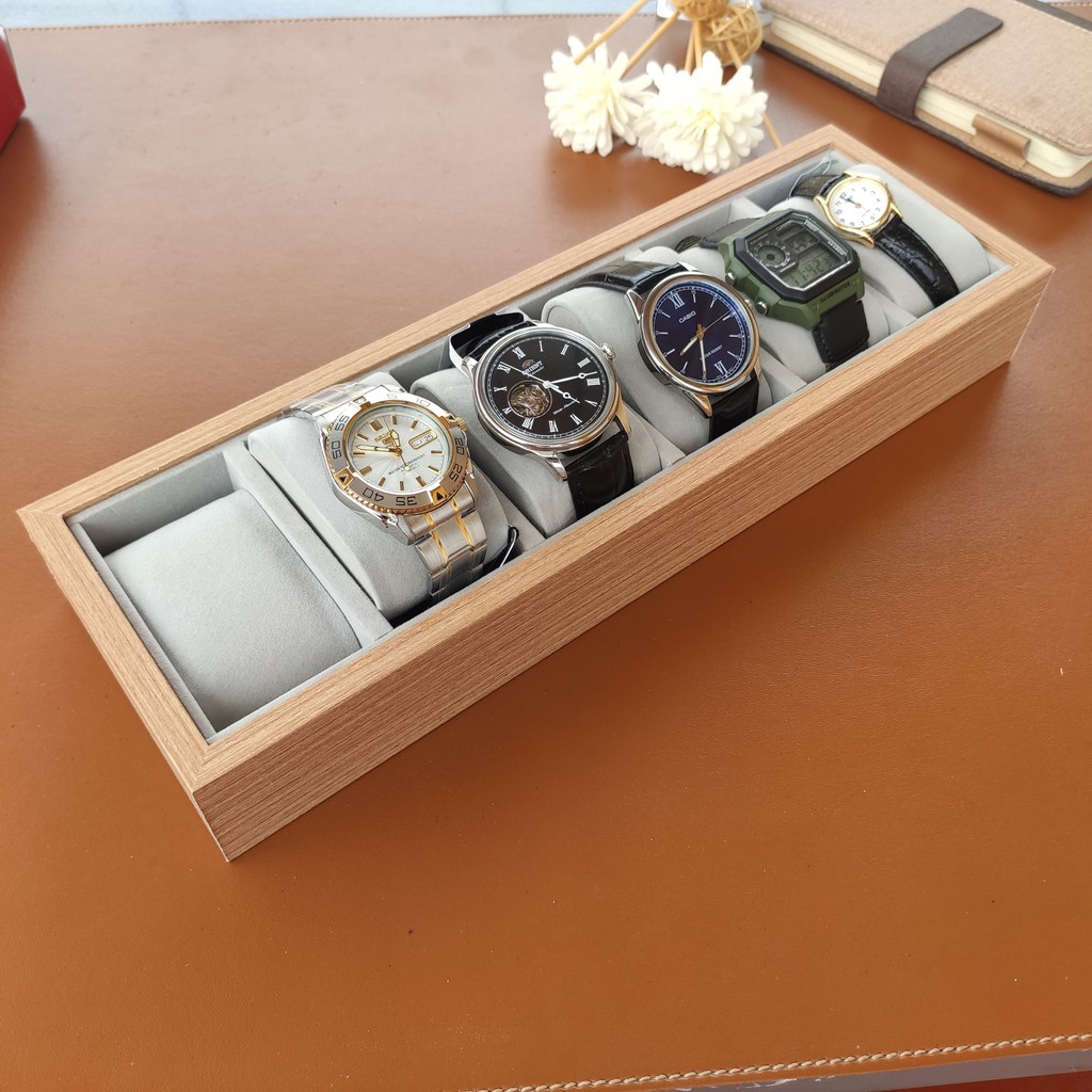 Khay đựng đồng hồ 6 ngăn bằng gỗ - Hộp đựng đồng hồ