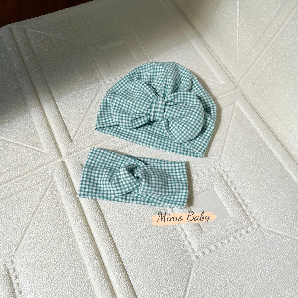 Mũ nón turban cotton kẻ xanh đáng yêu cho bé gái 6-10kg Mimo baby MTB63