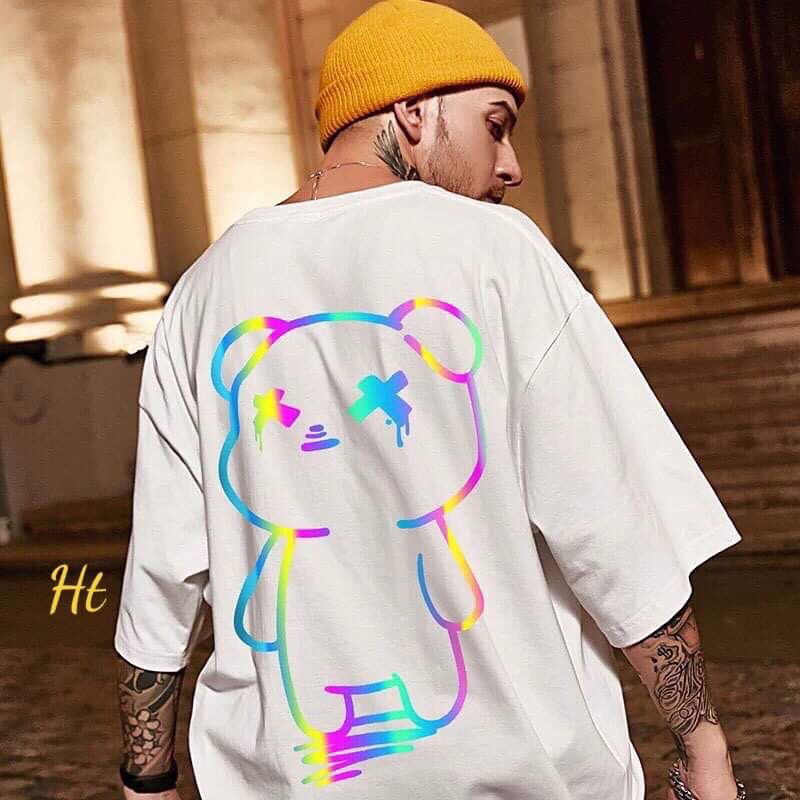 áo phông, thun tay lỡ nam nữ🦋áo phản quang 7 màu gấu quay lưng🦋thời trang cặp đôi, form thụng unisex chất cotton mềm mịn | BigBuy360 - bigbuy360.vn