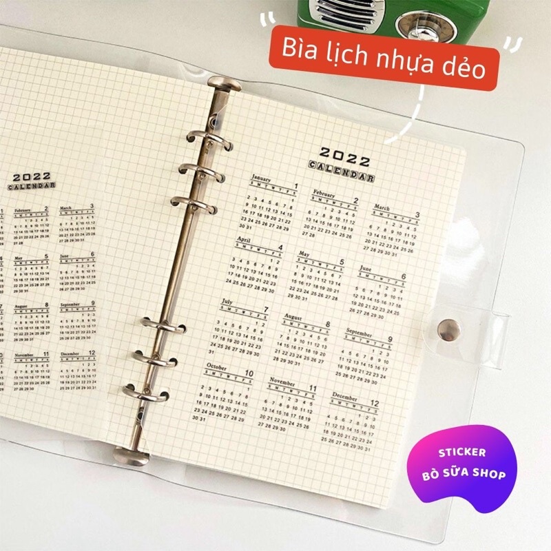 Bìa lịch cho sổ còng planner A5 A6 phân trang nhựa dẻo màu trắng mờ