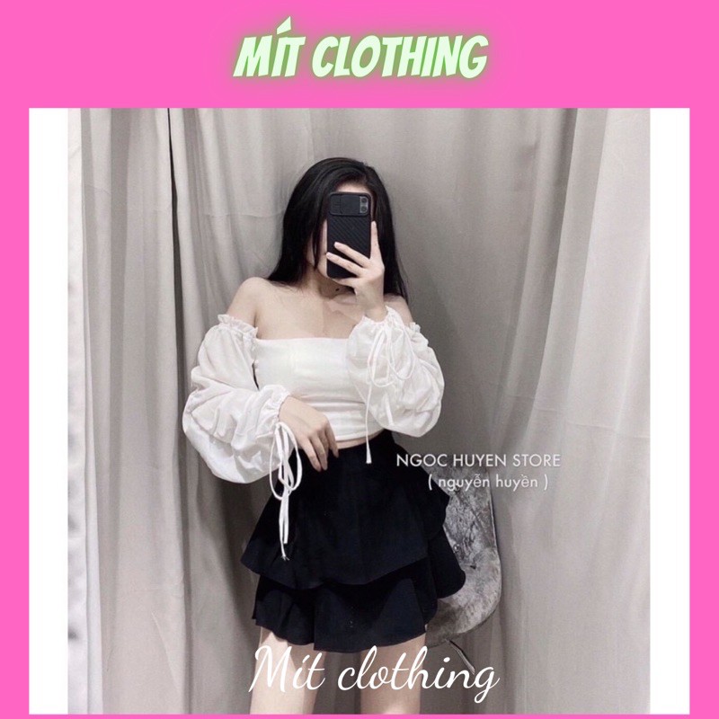 Áo kiểu trễ vai tay bồng màu trắng cực xinh