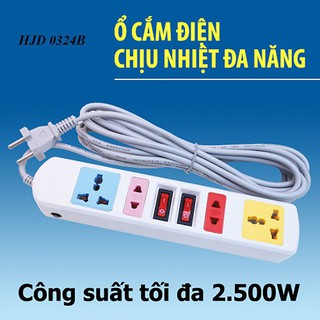 Ổ CẮM ĐIỆN 4 CỔNG+ DÂY DẪN DÀI 3M CÓ 2 CÔNG TẮC HONJIANDA  [ FREE SHIP ]