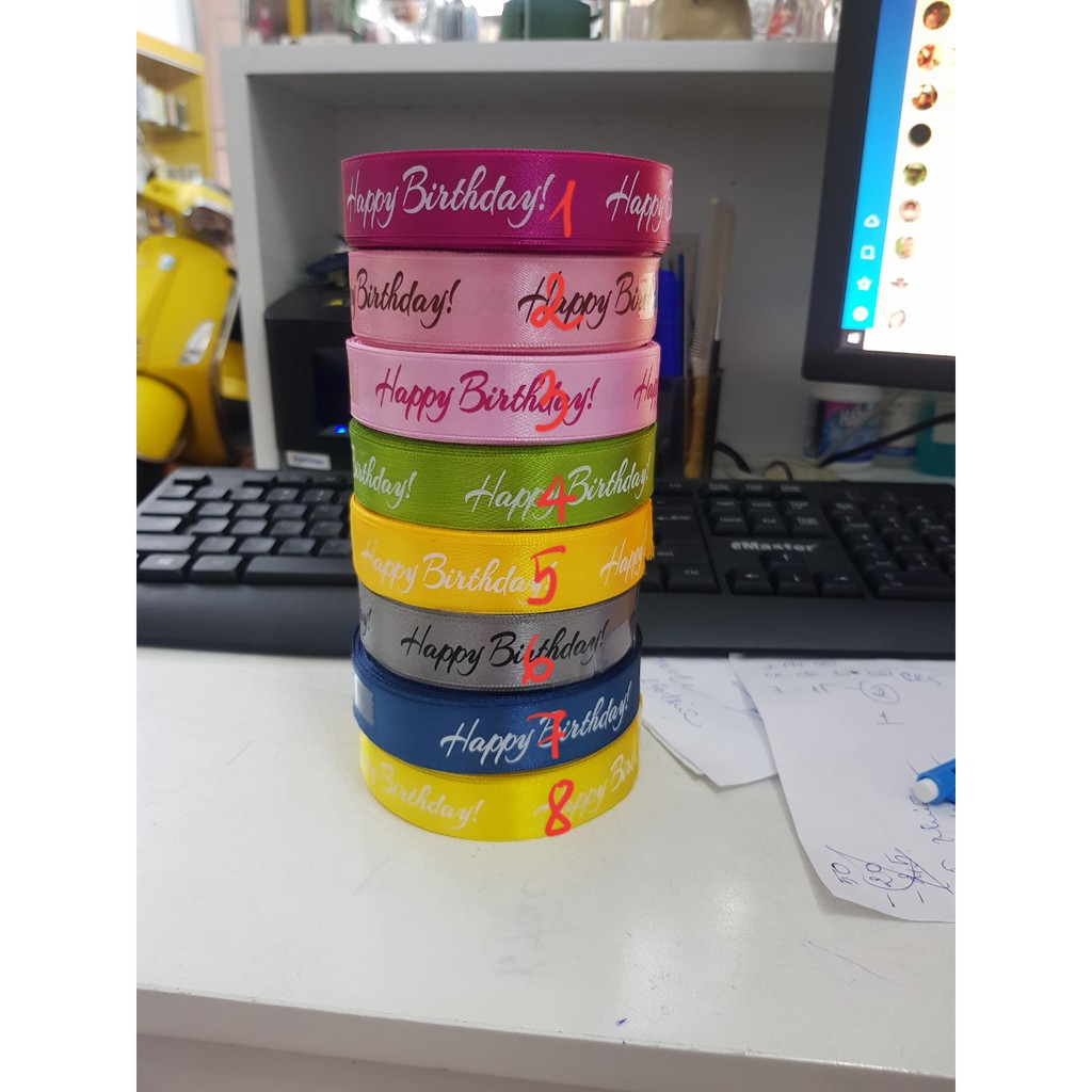 Dây ruy băng in chữ 2cm nhiều mẫu nhiều màu