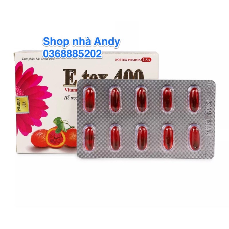 Viên uống đẹp da Vitamin E đỏ, dầu gấc, tinh dầu lô hội E Tex 400 giảm nám sạm da, chống lão hoá - Hộp 30 viên