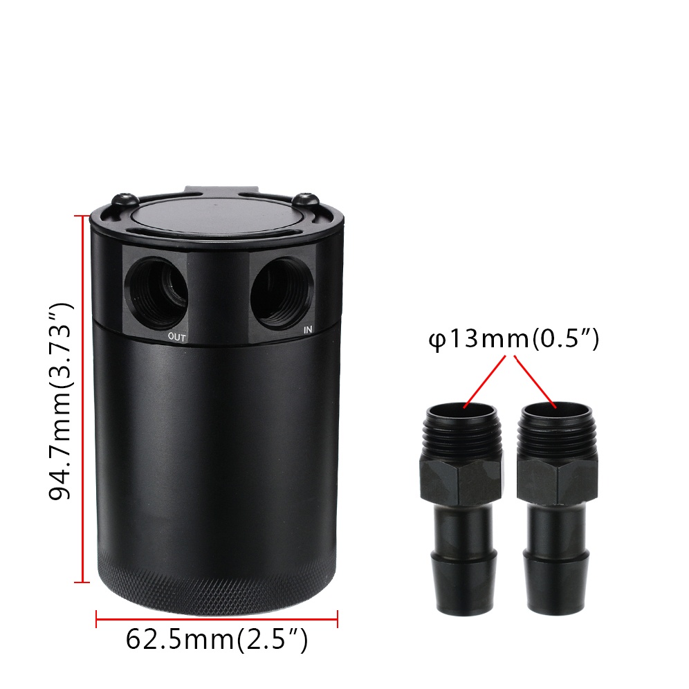 Universal 2-Port Compact Baffled Oil Catch Can 3/8" NPT Inlet Outlet Black